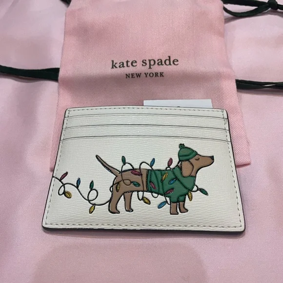 Kate Spade dachshund card holder / case NWT Claude Christmas wallet bag - Picture 9 of 10
